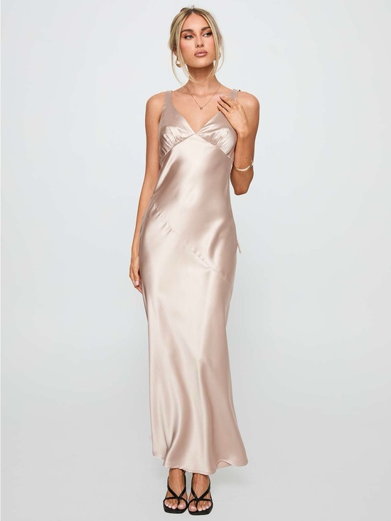 Princess Polly Dresses & Skirts - PRINCESS POLLY Northern Star Open Back Satin Maxi Gown - Champagne Size 6
